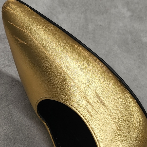 Saint Laurent Pumps 8.5 Golden Leather Stiletto Pointed Toe Luxury Made In Italy - Picture 9 of 16